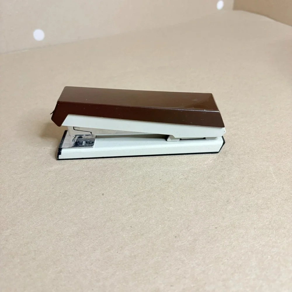 Vintage ACCO 50 Stapler Brown Cream Desk Stapler Made USA Mid Century Office
